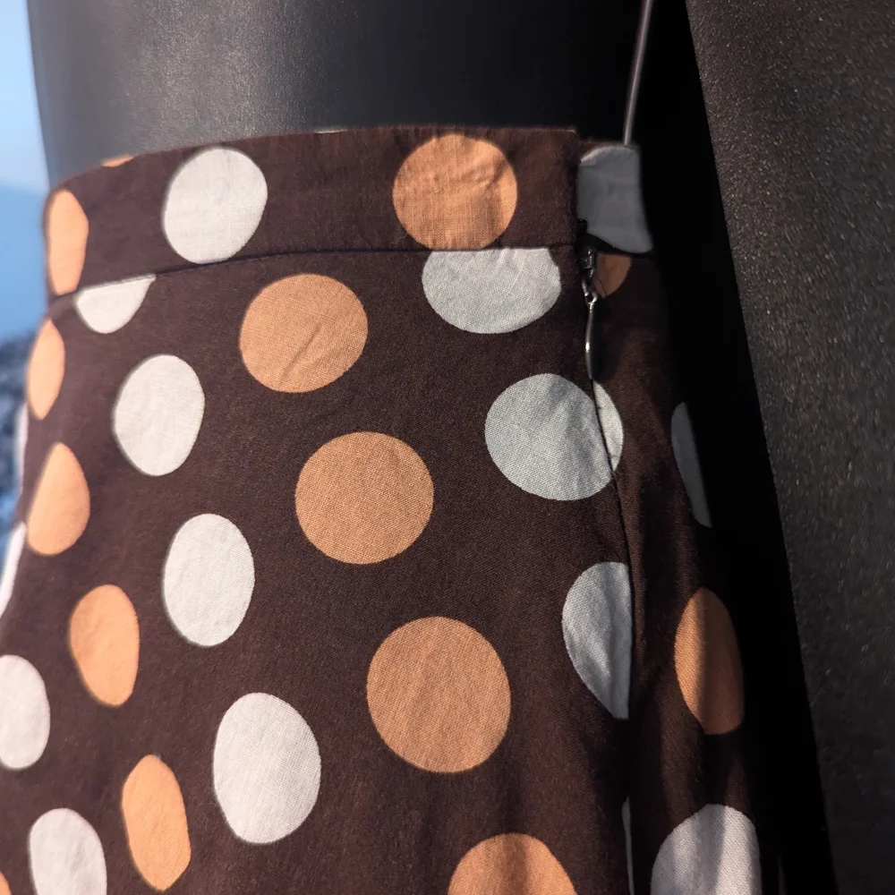 Stylish Polka Dot Midi Skirt - Black, White, and Brown - Picture 3 of 6